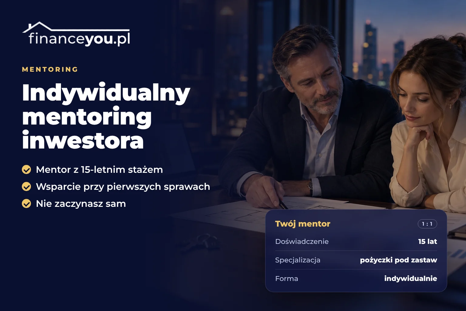 Mentor z 15-letnim stażem omawia z inwestorką dokumenty sprawy